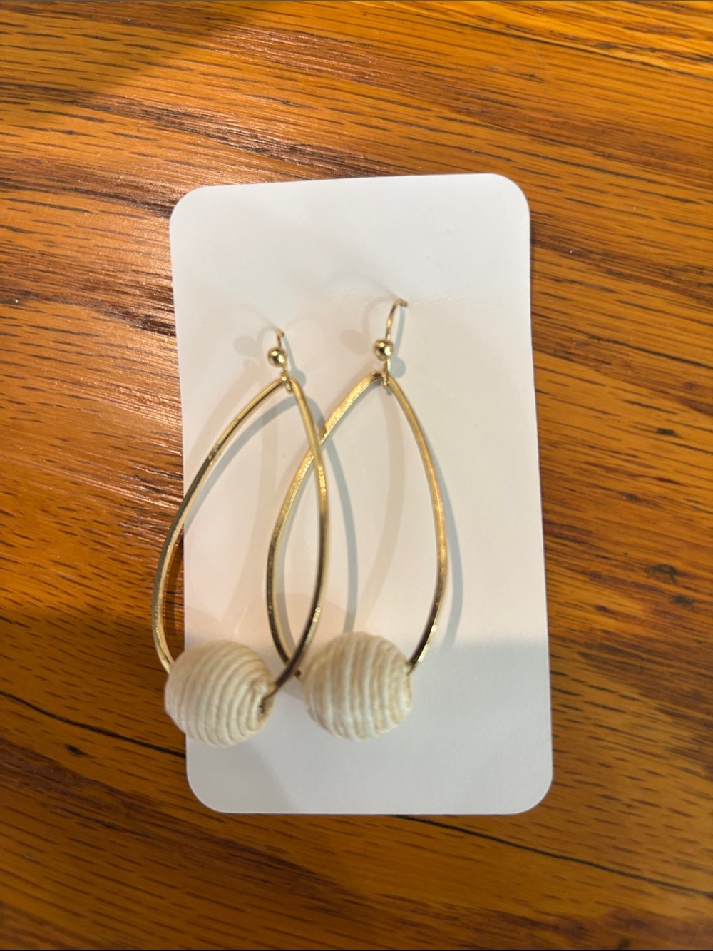Chico’s Gold Teardrop Earrings with Cream Bead